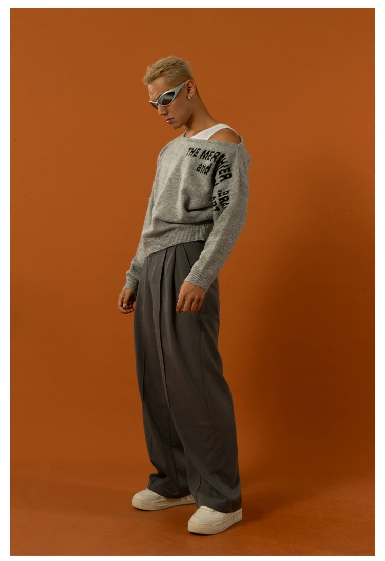 CLP Oversized Off-Shoulder Boat Neck Sweater-Black-S-Free Shipping Leatheretro