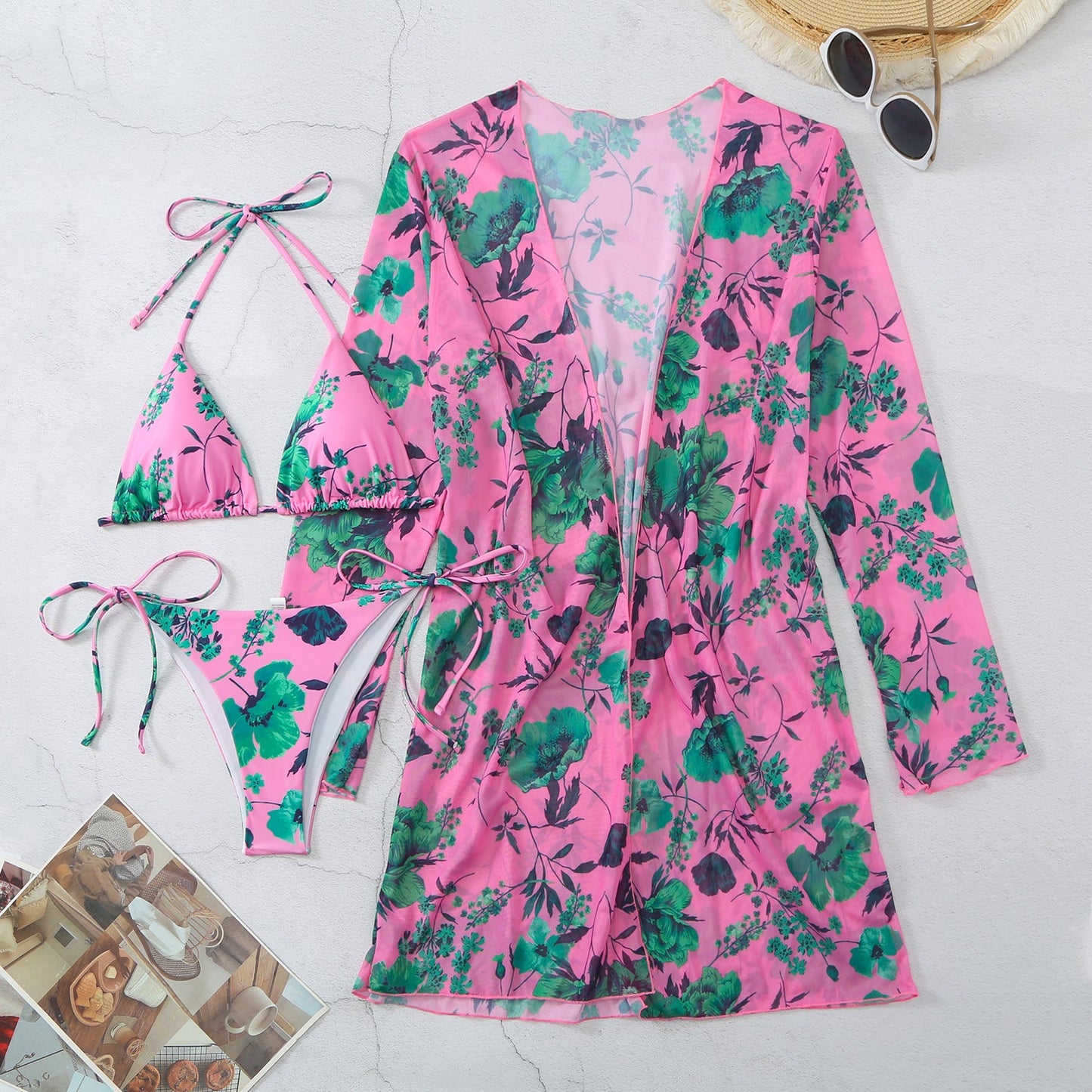 Casual Floral Summer 3pcs Women Swimsuits-Swimwear-Ivory-S-Free Shipping Leatheretro