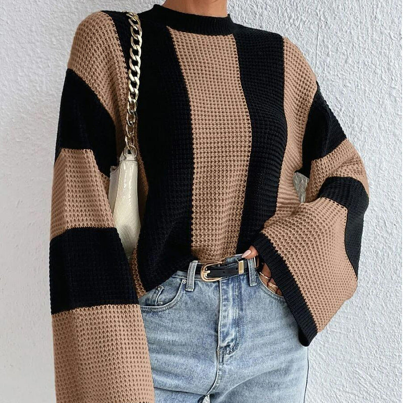 Designed Striped Knitted Sweaters-Sweater&Hoodies-Khaki-S-Free Shipping Leatheretro