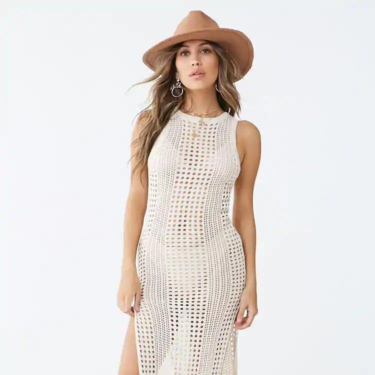 Summer Knitted Long Beach Dresses-Dresses-Ivory-One Size-Free Shipping Leatheretro