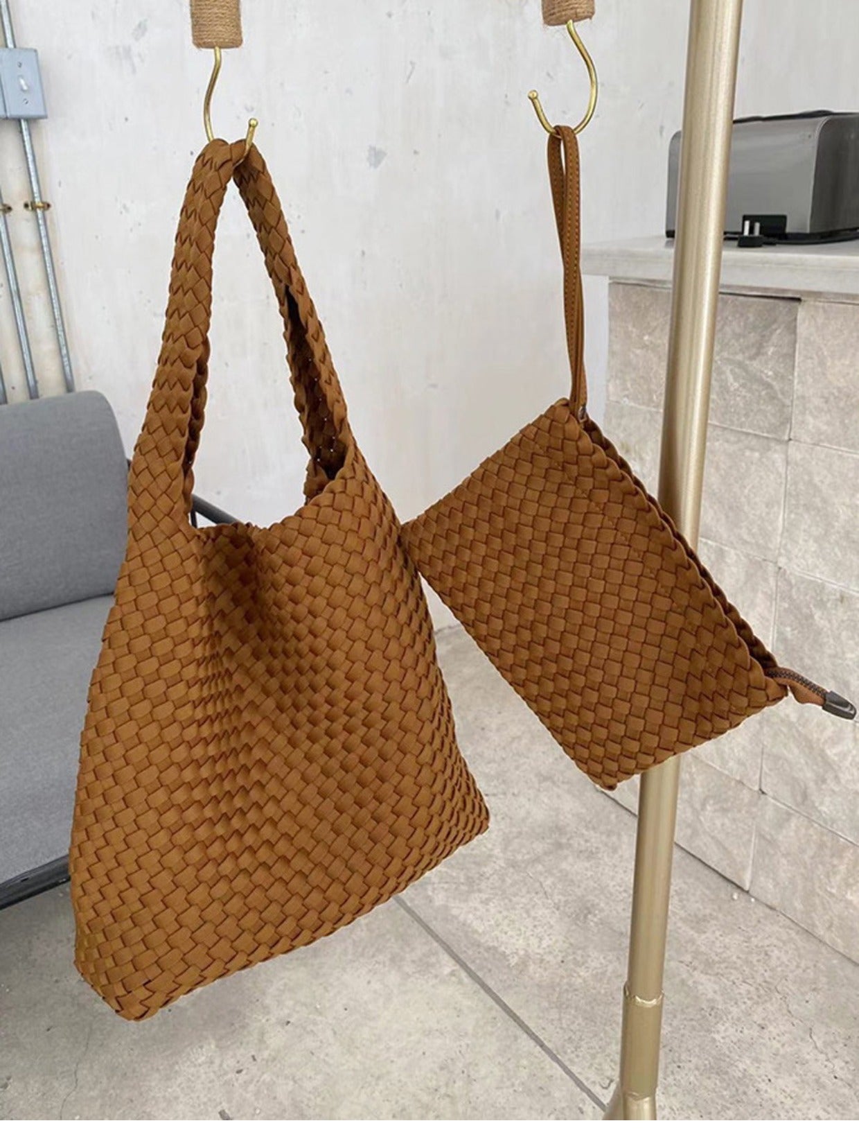 Handwoven Nylon Tote Bag for Women-Black + woven change purse-Free Shipping Leatheretro