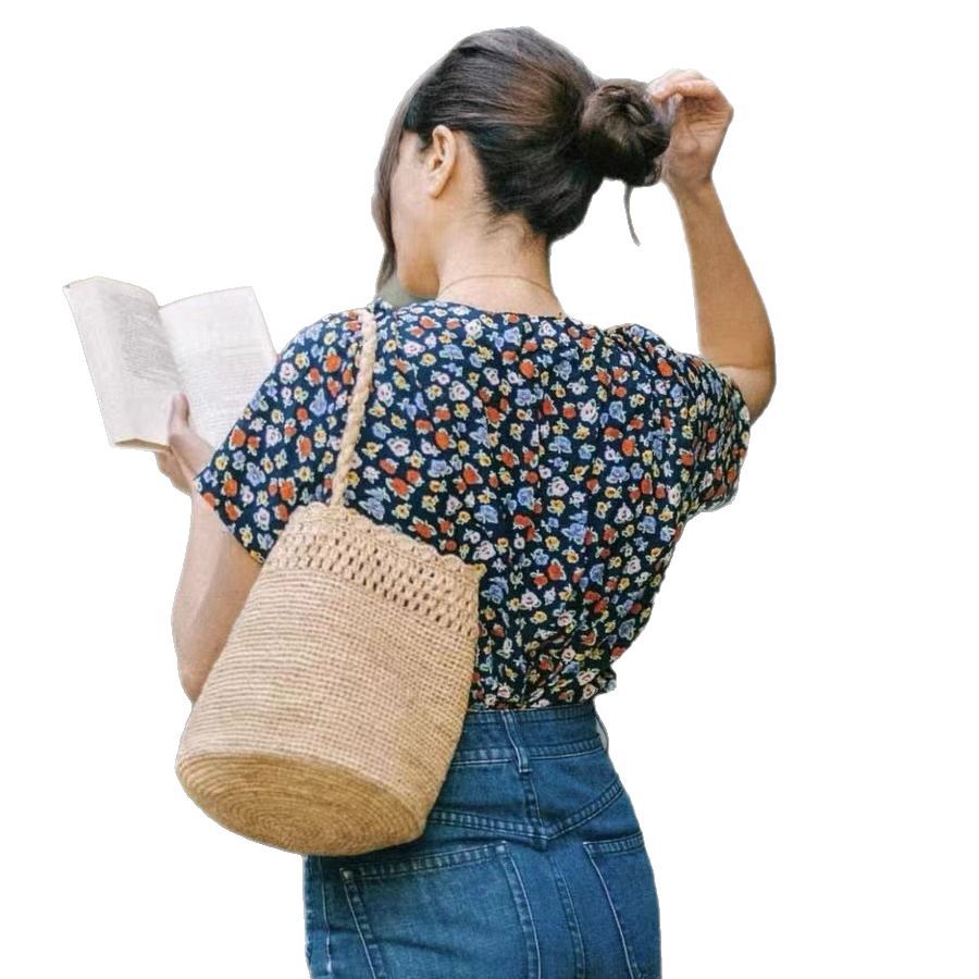 Handwoven Raffia Bucket Bag – Boho Vacation Shoulder Bag & Beach Tote-As Photo-Free Shipping Leatheretro