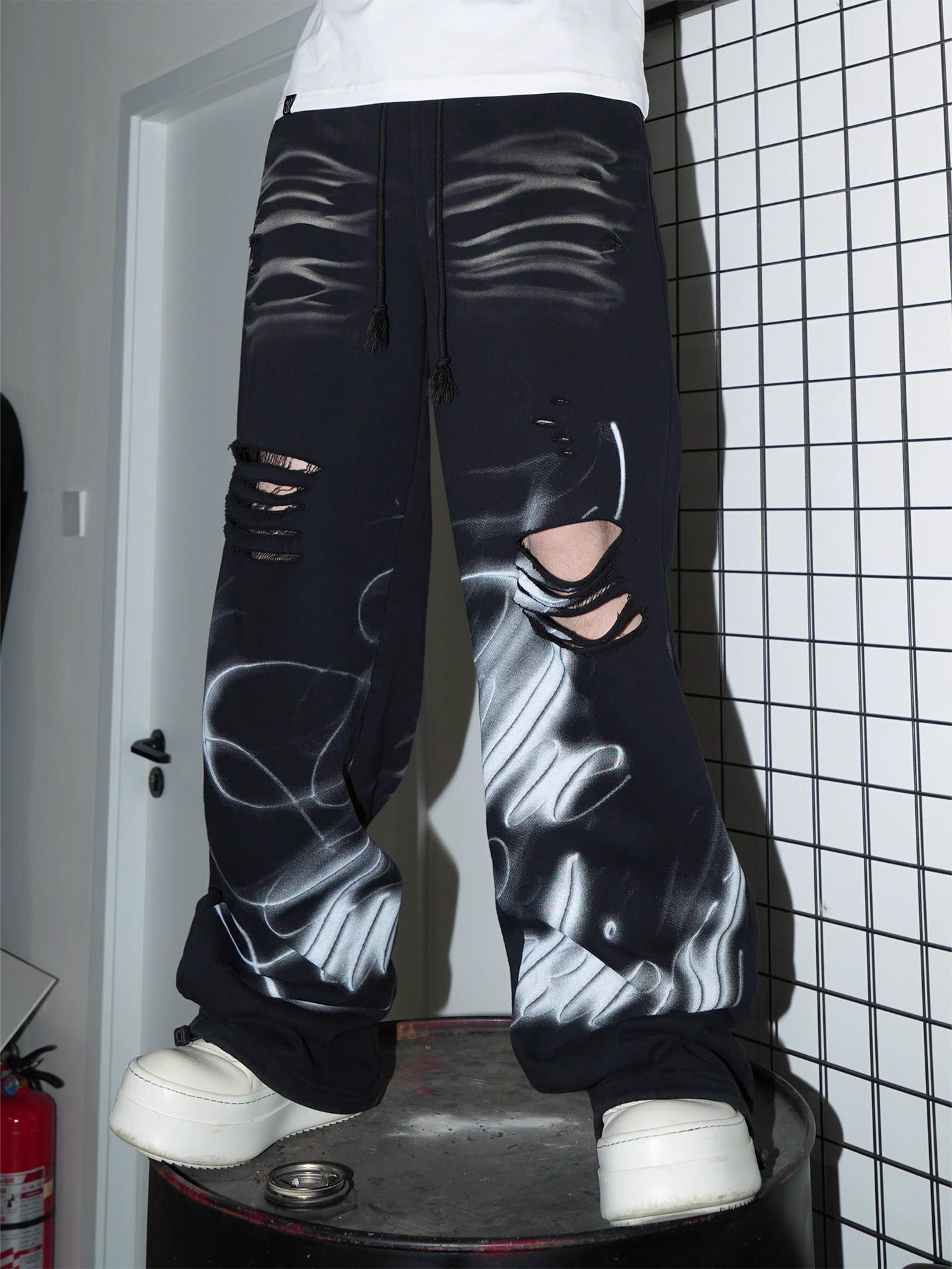 VINKID Washed Whisker Graphic Sweatpants-Pants-S-Free Shipping Leatheretro