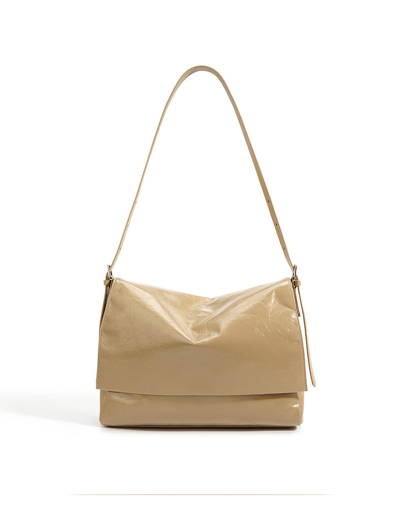 Retro Small Square Bag – Waxed Leather Shoulder Tote, Shiny Crossbody Bag-crossbody bags-black-Free Shipping Leatheretro