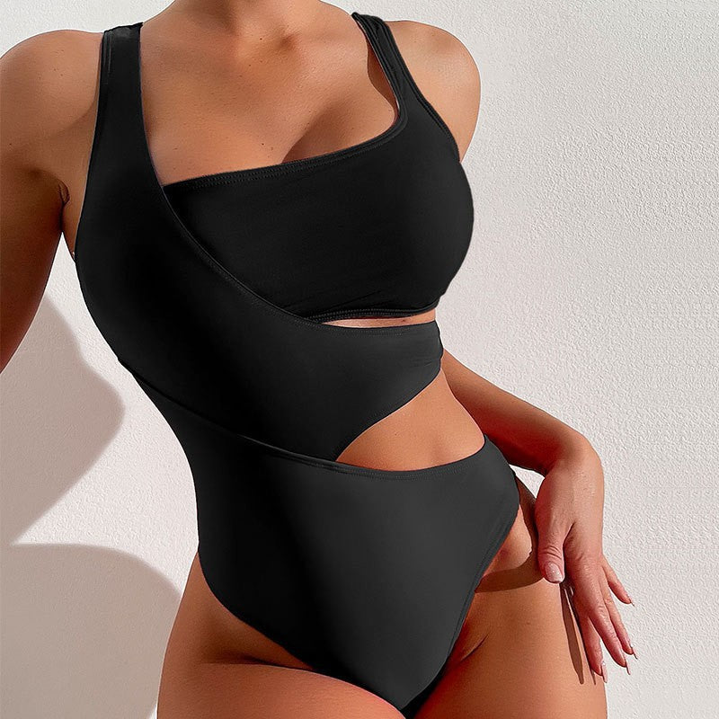 Sexy Contrast Color One Piece Women Swimsuits-Swimwear-A-S-Free Shipping Leatheretro