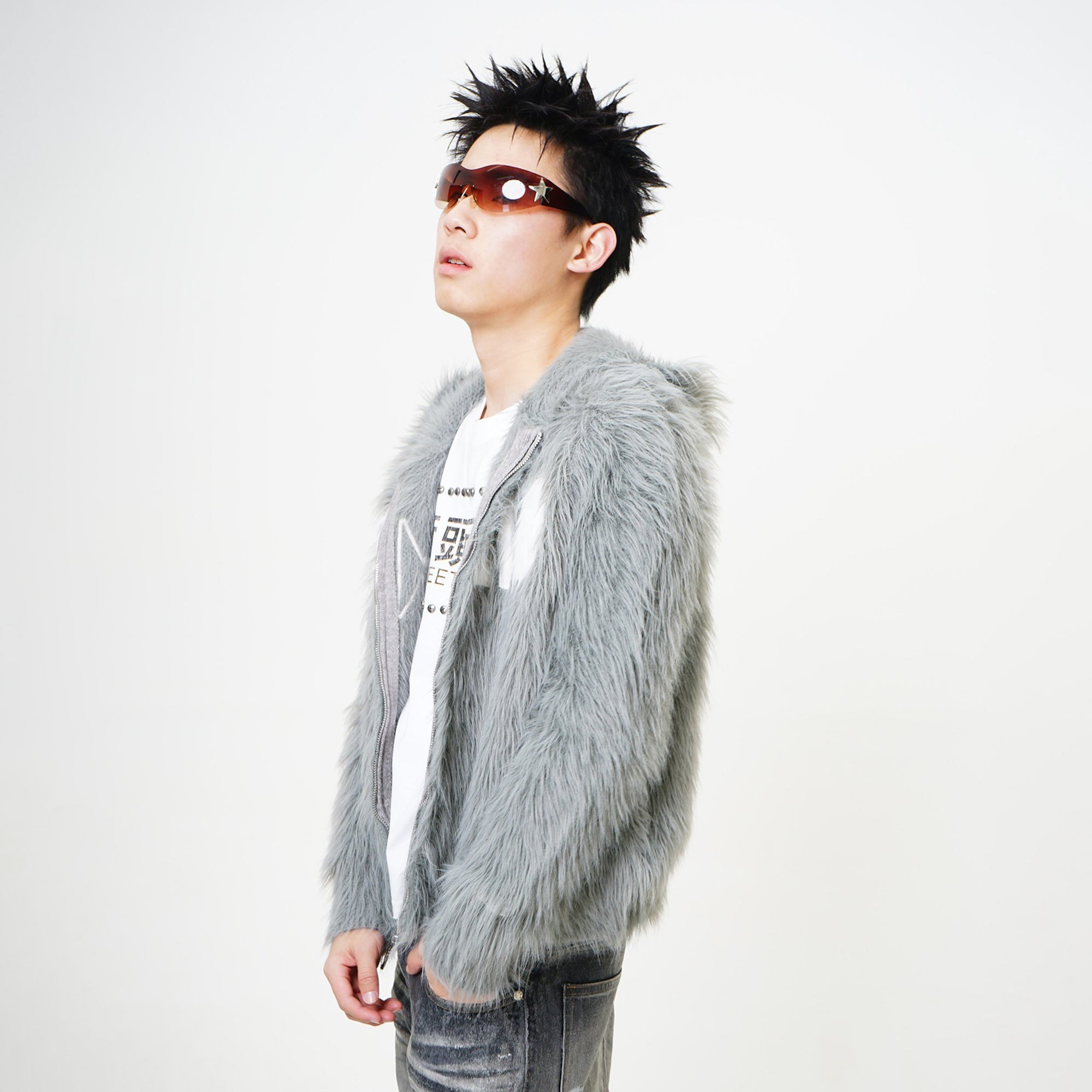 VINKID Dove Patch Mohair Zip-Up Hoodie-Jacket-S-Free Shipping Leatheretro