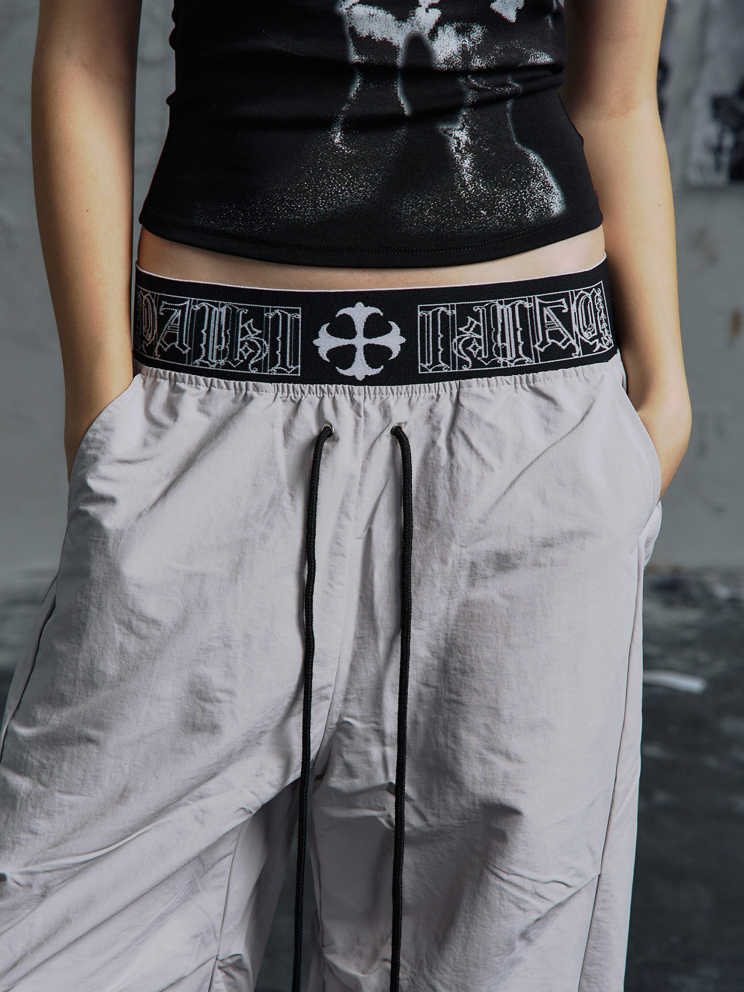 PAIKI Double-Waist Parachute Curved Pants-Pants-S / 28"-Gray-Free Shipping Leatheretro