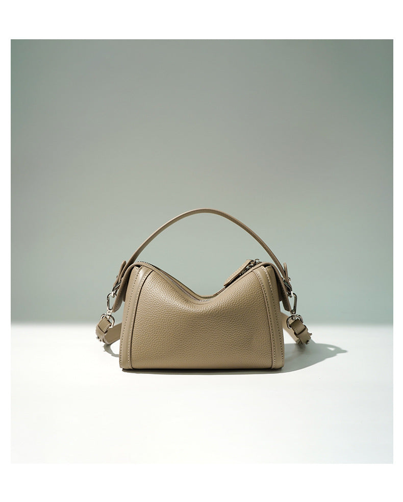 Genuine Top-Grain Leather Boston Bag-Classic - trench coat gray-Free Shipping Leatheretro