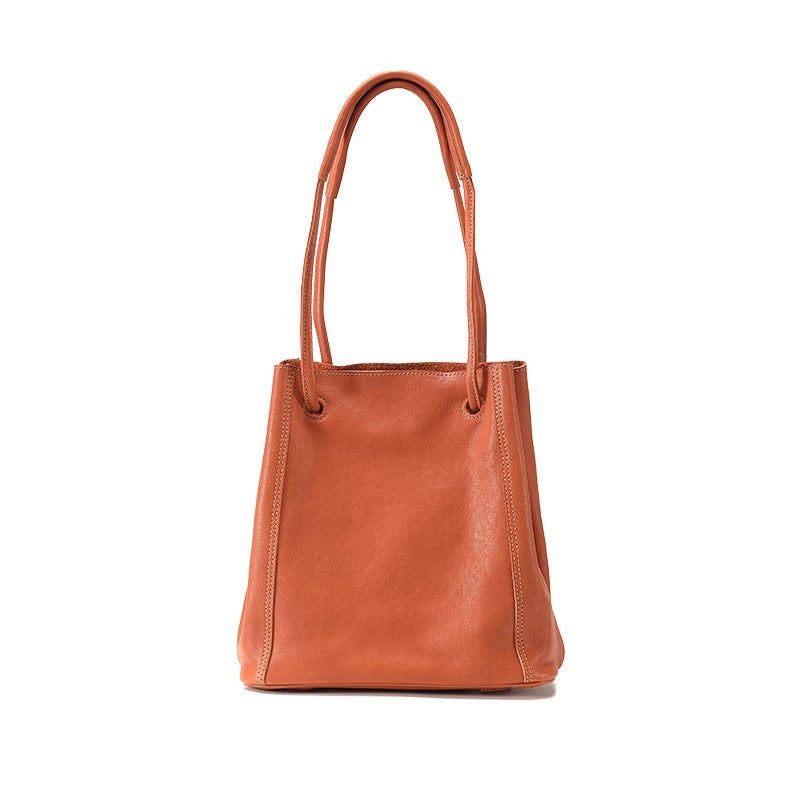 Soft Leather Bucket Tote Bag for Women-Coffee-Free Shipping Leatheretro