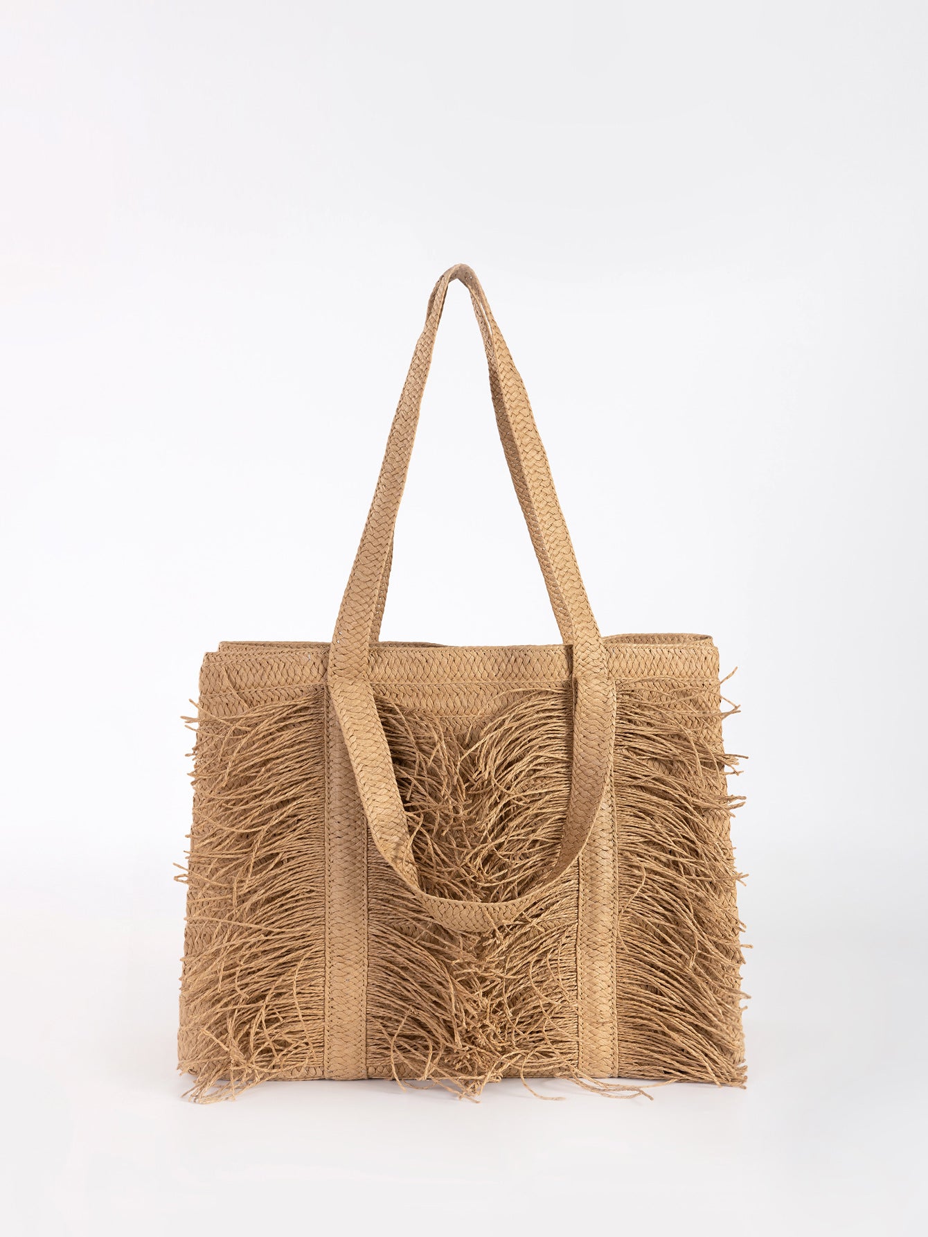 Handwoven Straw Women's Tote Bag Boho Beach Bag-apricot-Free Shipping Leatheretro