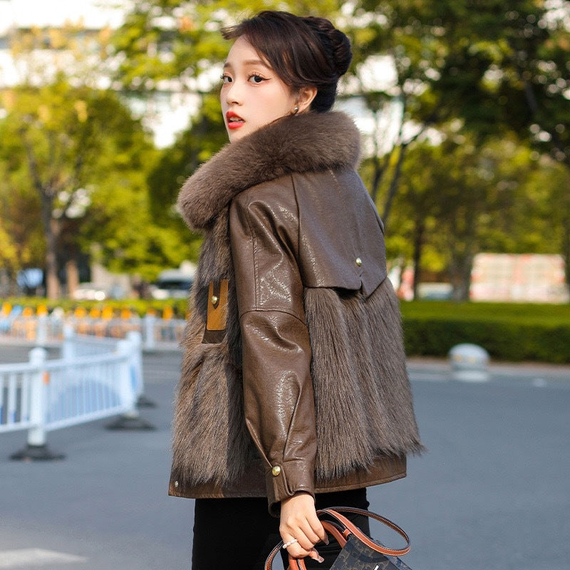 Women's Short Faux Fox Fur Jacket-As Photo-L 45-55kg-Free Shipping Leatheretro