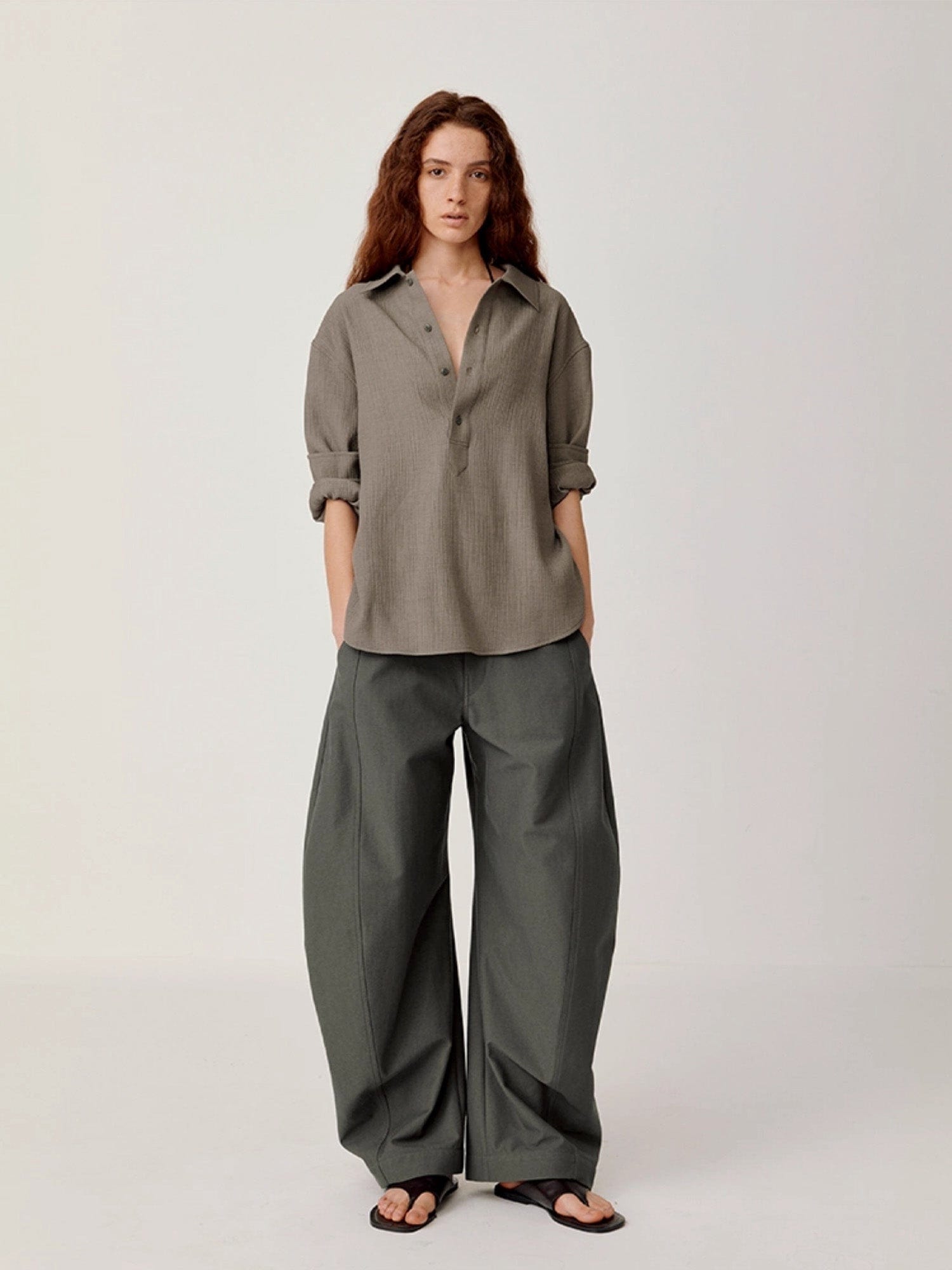 OPICLOTH Essential Crinkled Pullover-Shirt-S-Beige-Free Shipping Leatheretro