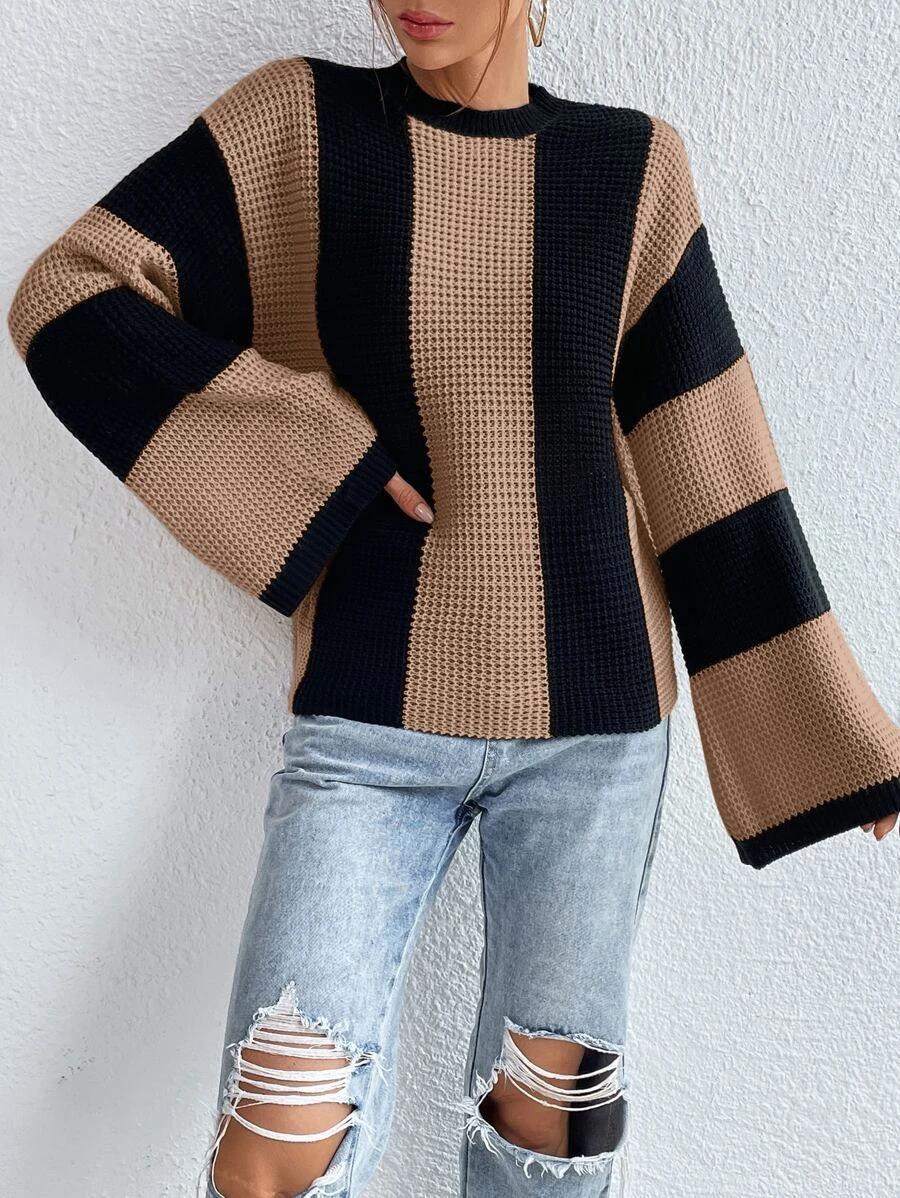 Designed Striped Knitted Sweaters-Sweater&Hoodies-Khaki-S-Free Shipping Leatheretro