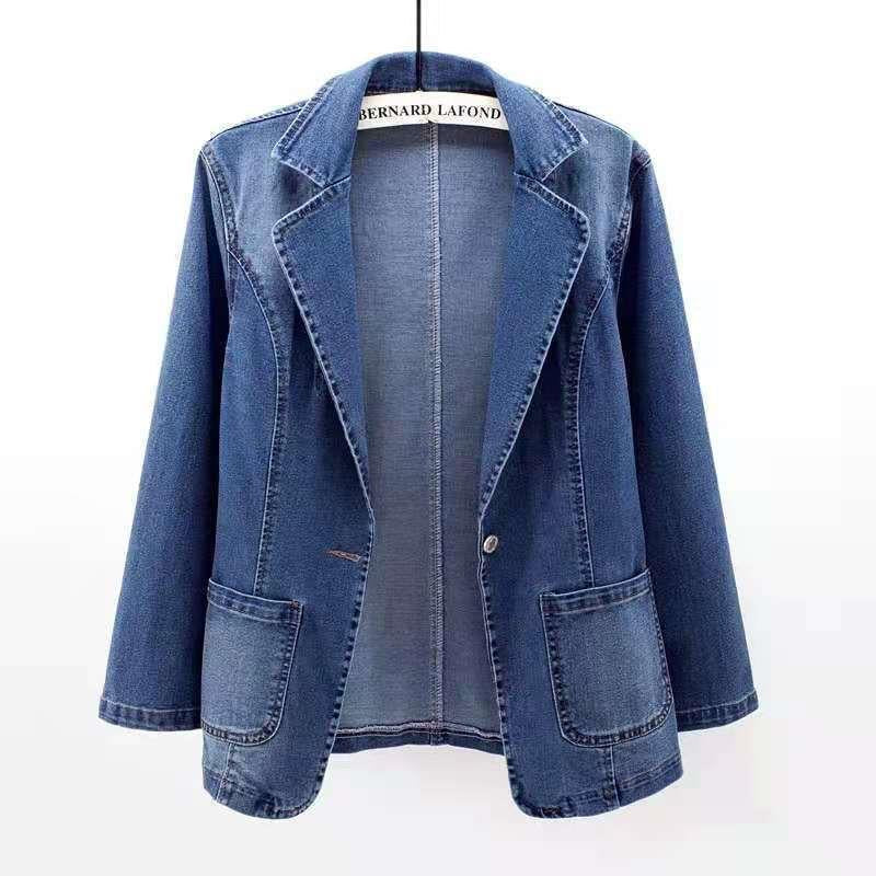 Fashion Spring Denim Blazer Jacket-Outerwear-blue-M Under 45kg-Free Shipping Leatheretro