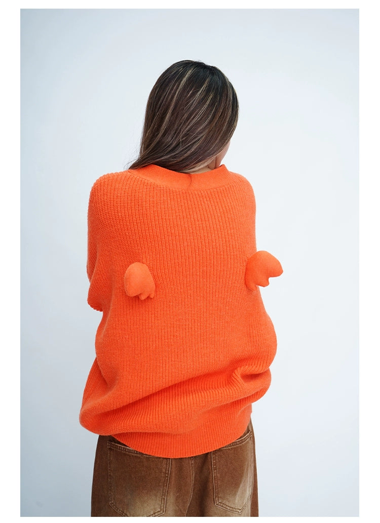 CLP Unisex Wing Design Oversized Knit Cardigan-Blue-Short Style-3 Buttons-Free Shipping Leatheretro