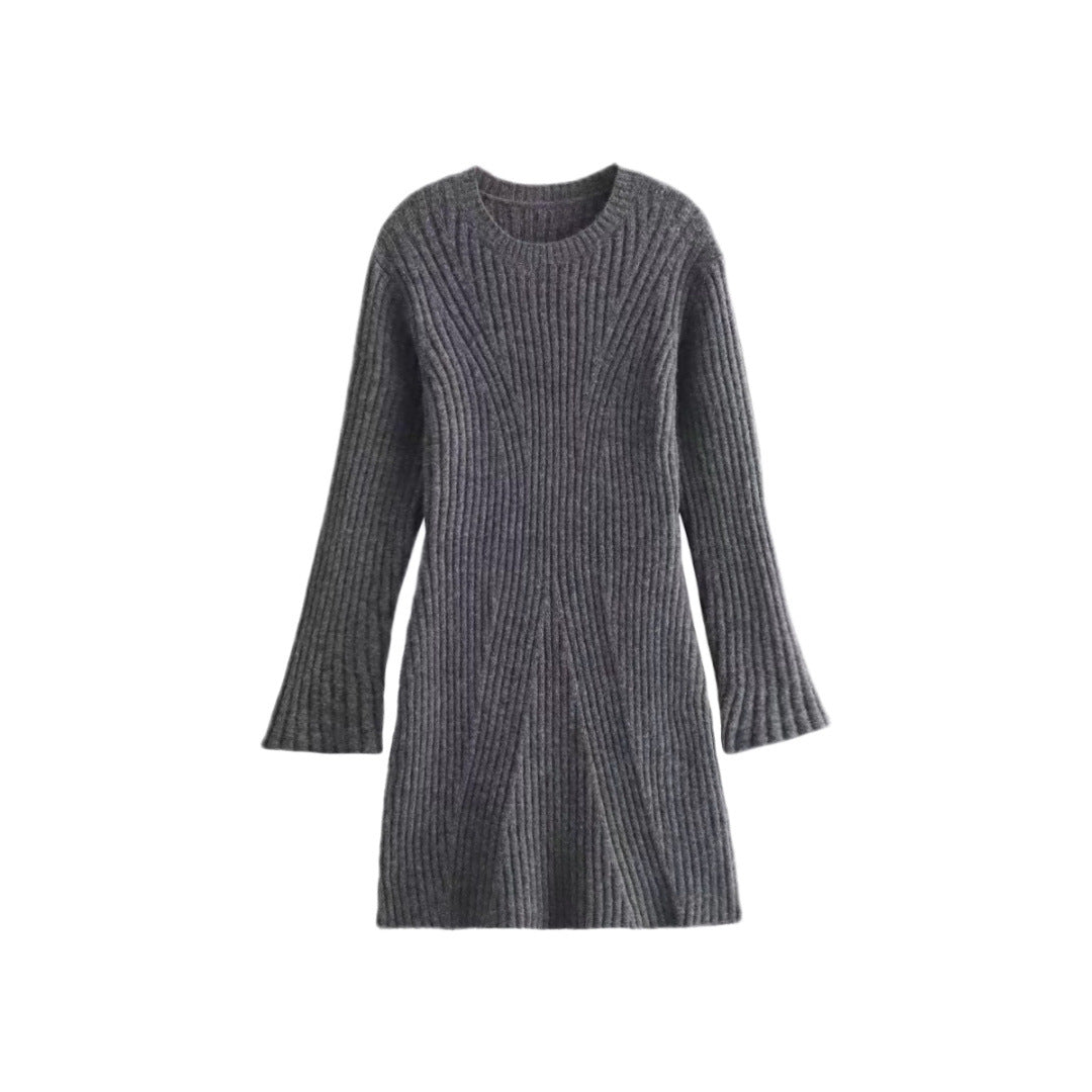 Fashion Long Sleeves Short Knitted Dresses-Dresses-Gray-S-Free Shipping Leatheretro