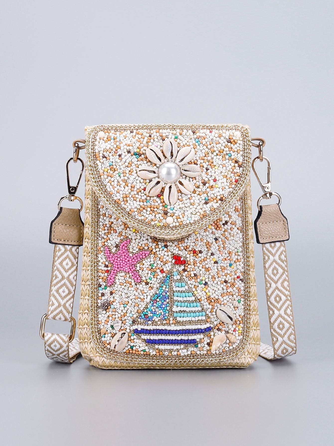 Woven Straw Crossbody Bag with Beaded Detail-22#-13*3.5*19-Free Shipping Leatheretro
