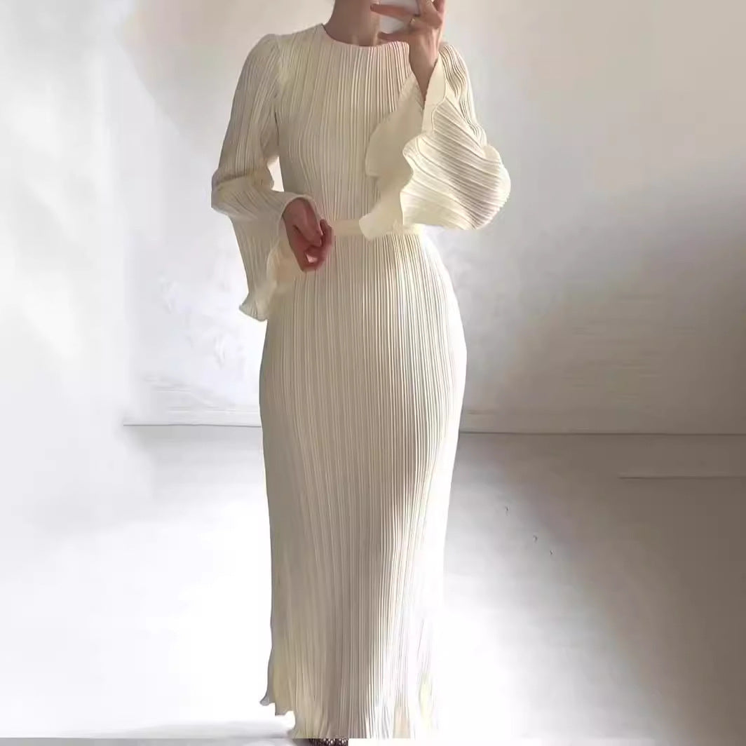 Elegant Flare Sleeves Midi Length Dresses-Ivory-S-Free Shipping Leatheretro