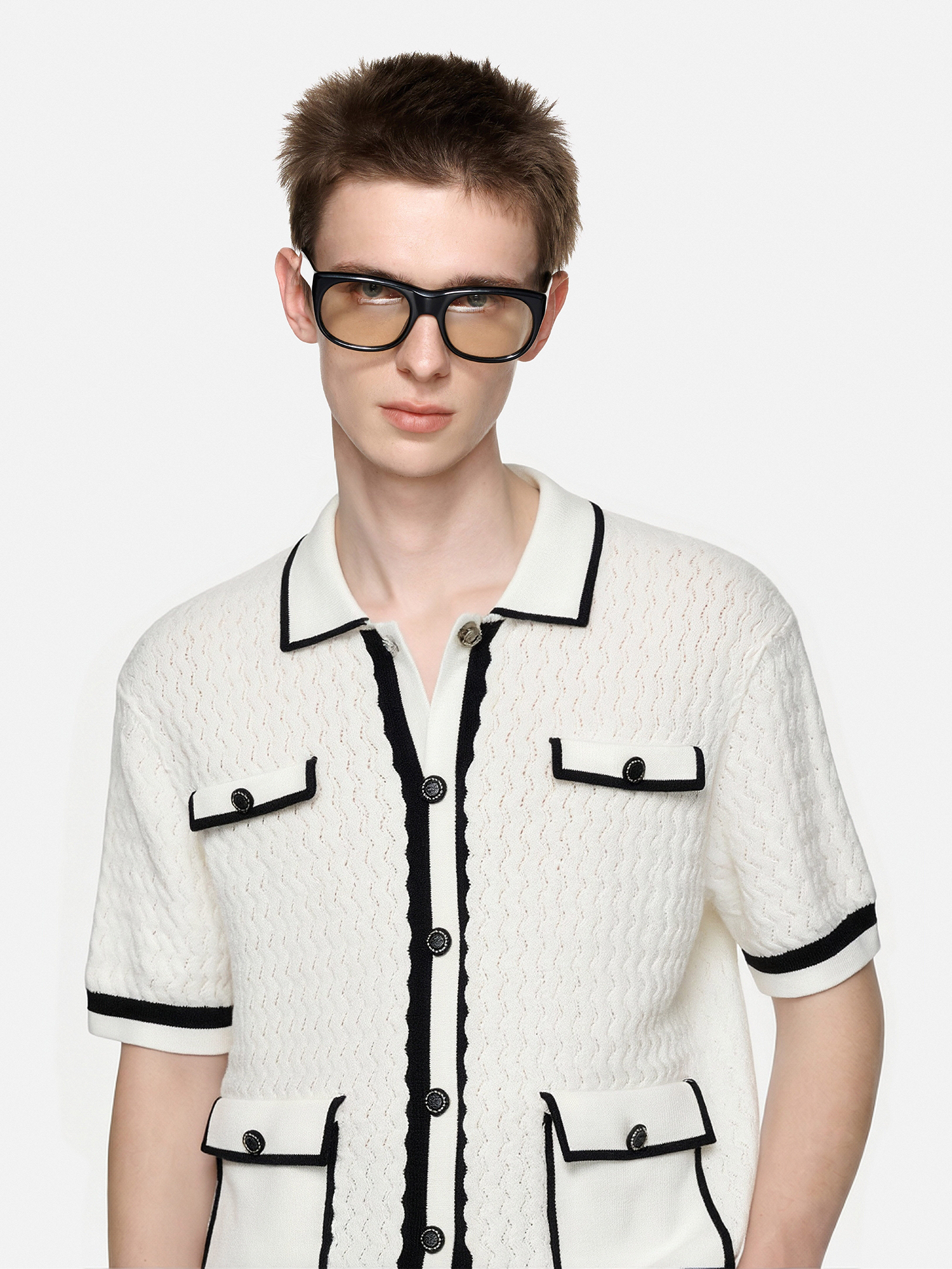 TIWILLTANG Contrast Trim Knitted Half Shirt-Half shirt-S-Black-Free Shipping Leatheretro