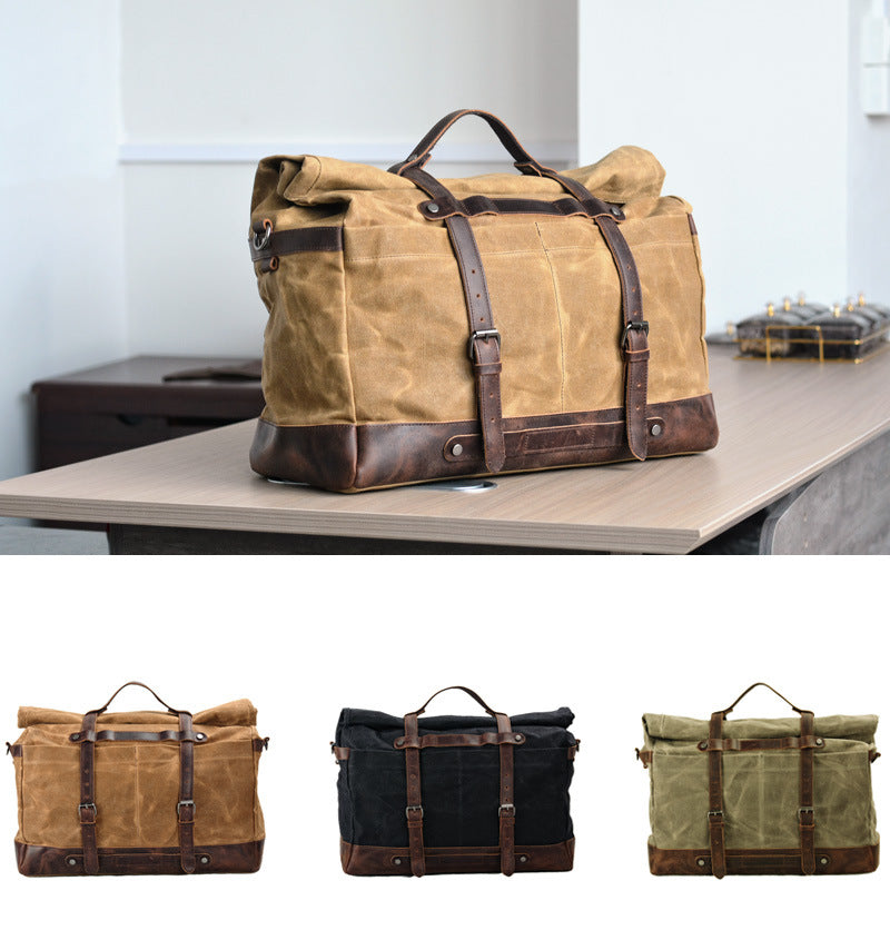 Large Capacity Vintage Waxed Canvas Travel Tote Bag-khaki-Free Shipping Leatheretro