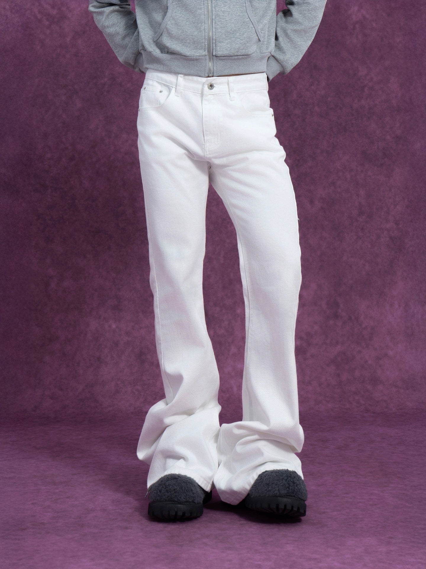 CLP Men's Extra Long Flared Denim Jeans-Black-S-Free Shipping Leatheretro