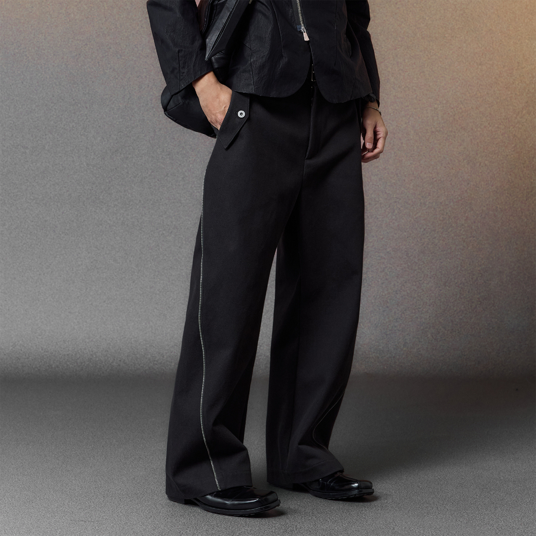 ALVNG AR ANTS Zip-Seam Wide-Leg Denim Trousers-Pants-Denim-S-Free Shipping Leatheretro