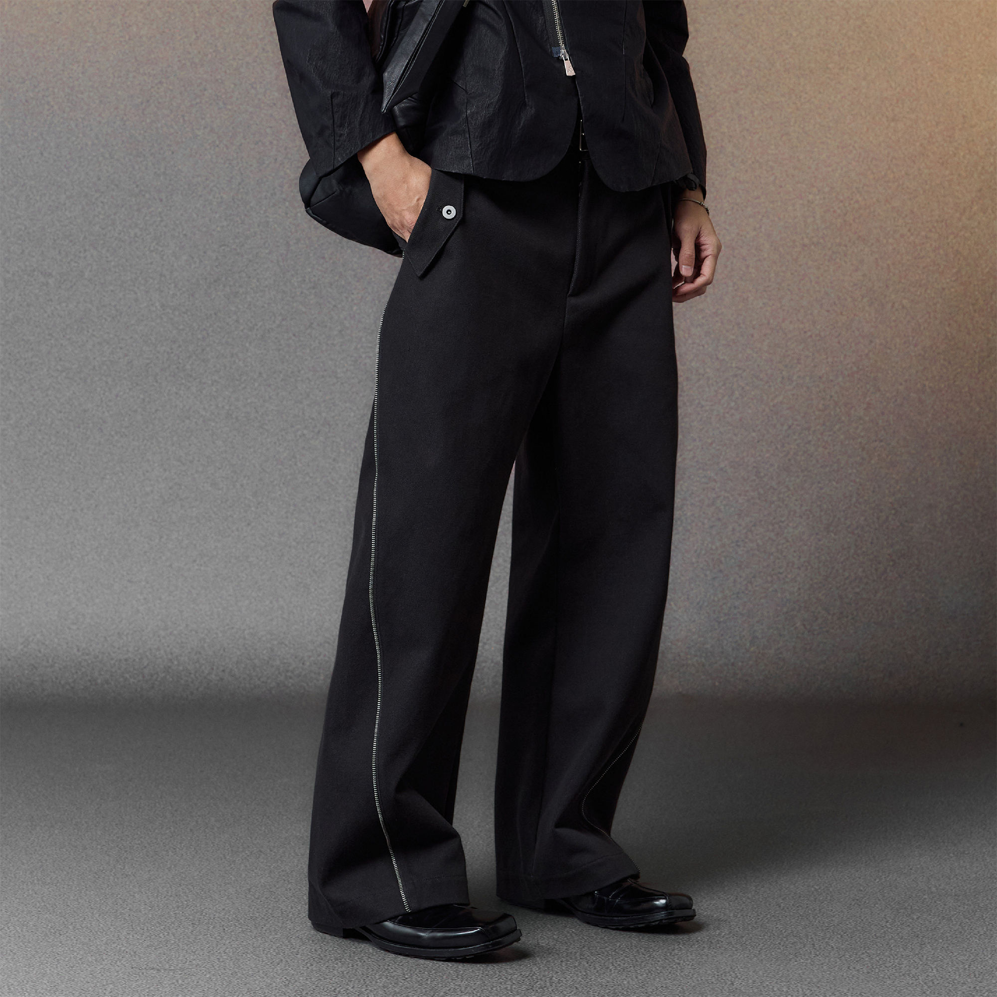 ALVNG AR ANTS Zip-Seam Wide-Leg Denim Trousers-Pants-Twill-S-Free Shipping Leatheretro