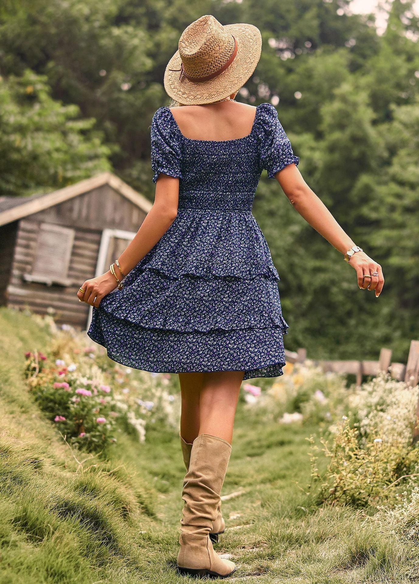 Casual Summer Romantic Cake Short Dresses-Dresses-Navy Blue-S-Free Shipping Leatheretro