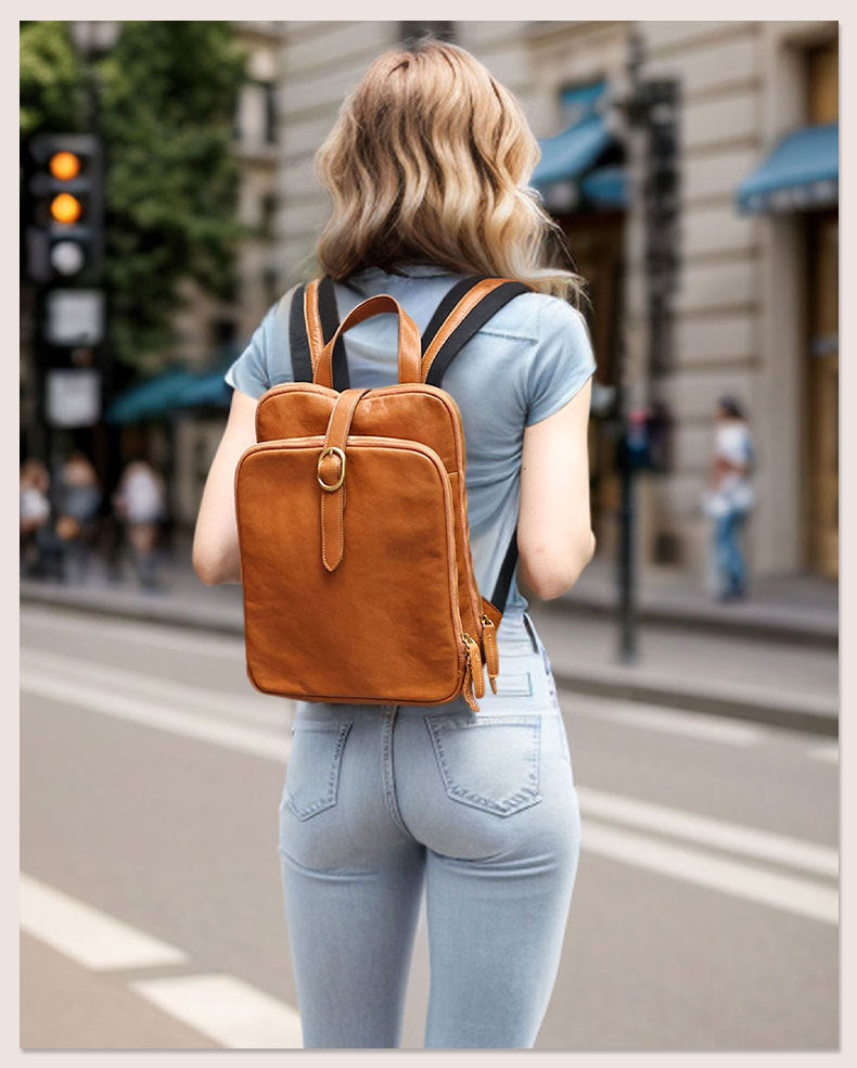Luxury Vintage Vegetable-Tanned Leather Backpack for Women-Backpack-Black-27*10*36cm-Free Shipping Leatheretro