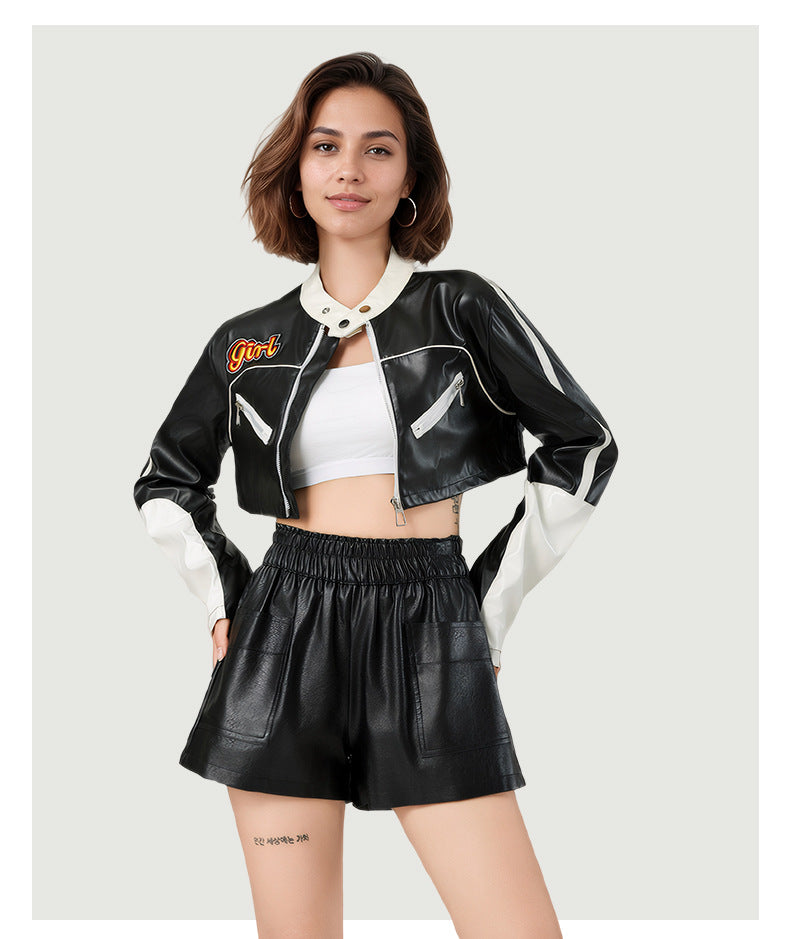 Women's Color-Block Faux Leather Jacket-As Photo-S-Free Shipping Leatheretro