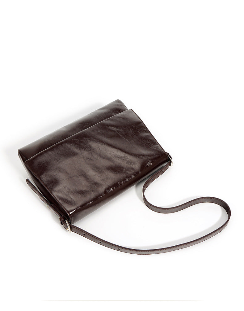 Retro Small Square Bag – Waxed Leather Shoulder Tote, Shiny Crossbody Bag-crossbody bags-black-Free Shipping Leatheretro