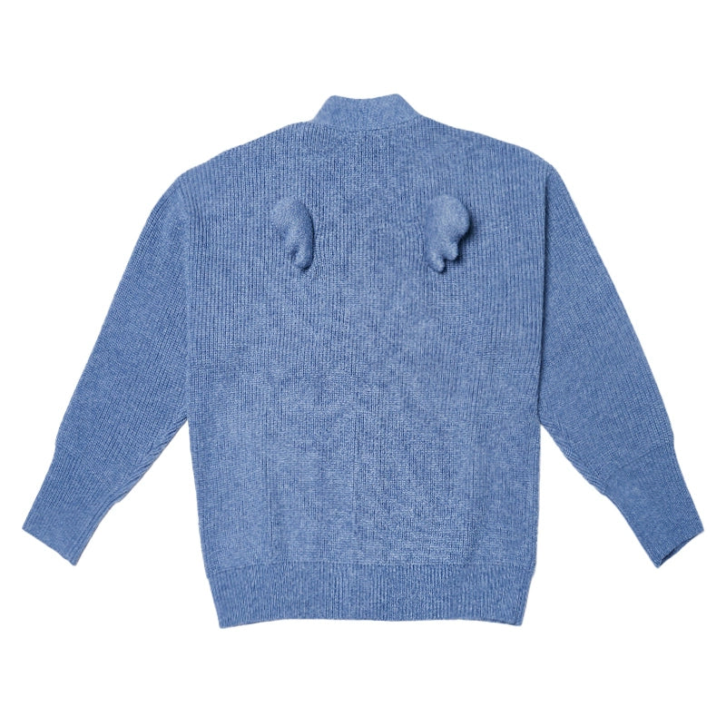 CLP Unisex Wing Design Oversized Knit Cardigan-Blue-Short Style-3 Buttons-Free Shipping Leatheretro