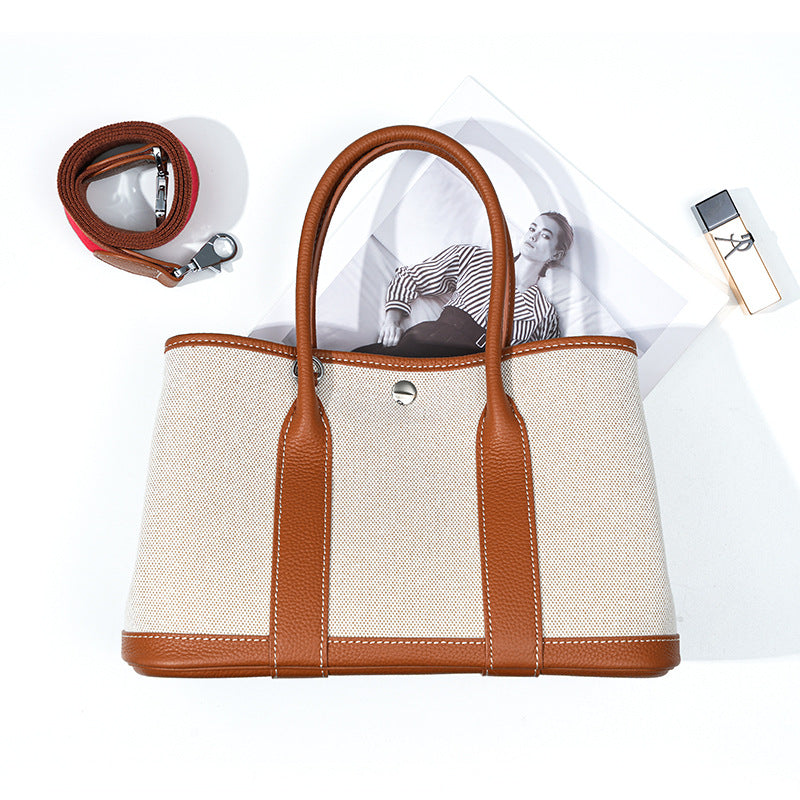 Women's Genuine Leather Tote Bag-Handbags-Khaki 30CM-Free Shipping Leatheretro