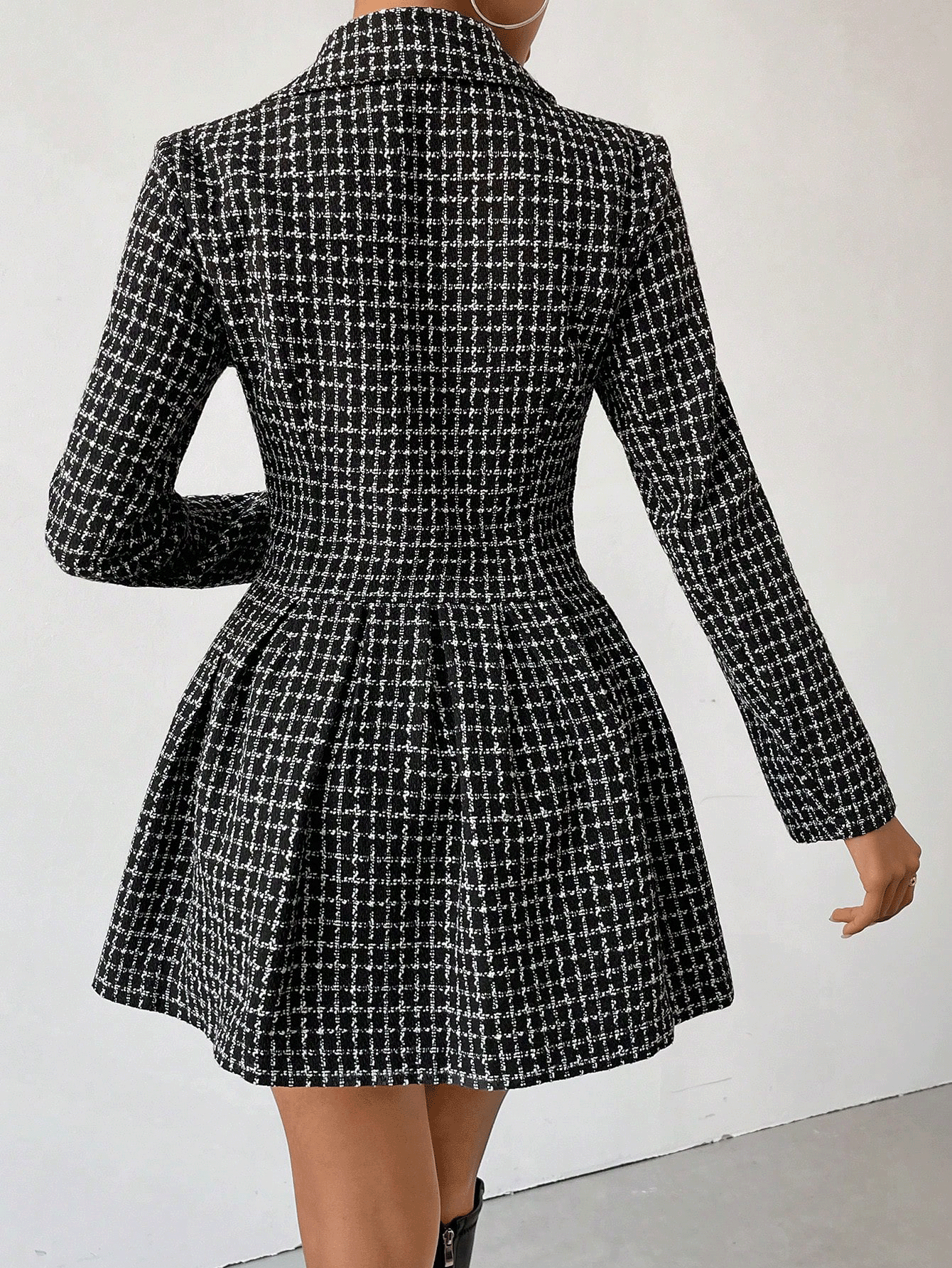 Fashion Plaid Winter Long Sleeves Dress Coats-Coats & Jackets-Black-S-Free Shipping Leatheretro