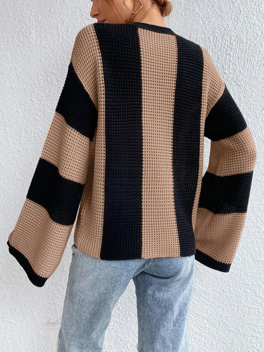 Designed Striped Knitted Sweaters-Sweater&Hoodies-Khaki-S-Free Shipping Leatheretro