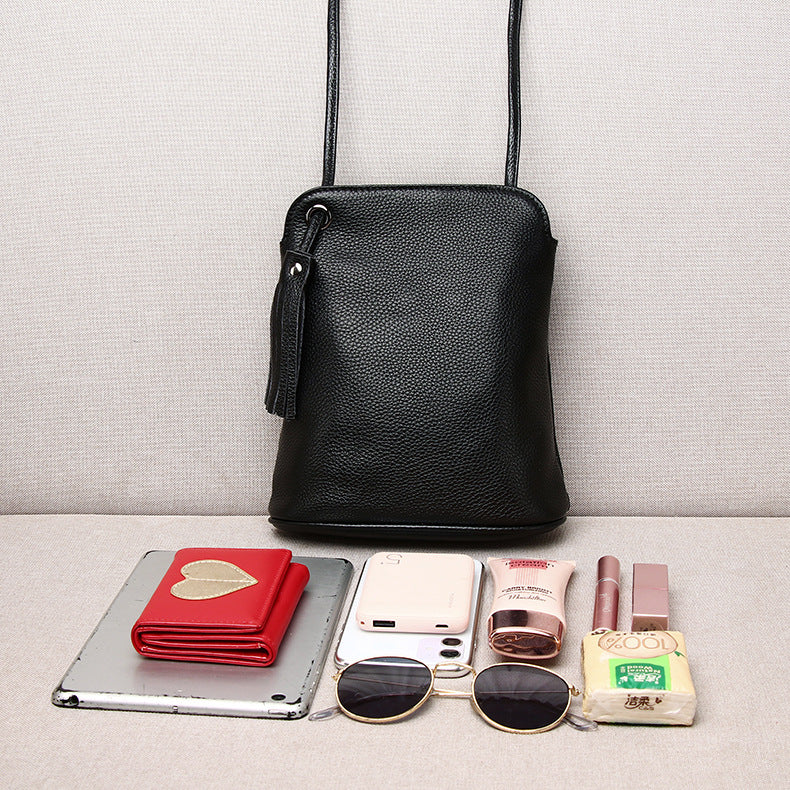 Women's Soft Genuine Leather Bucket Bag-Black Small-Free Shipping Leatheretro