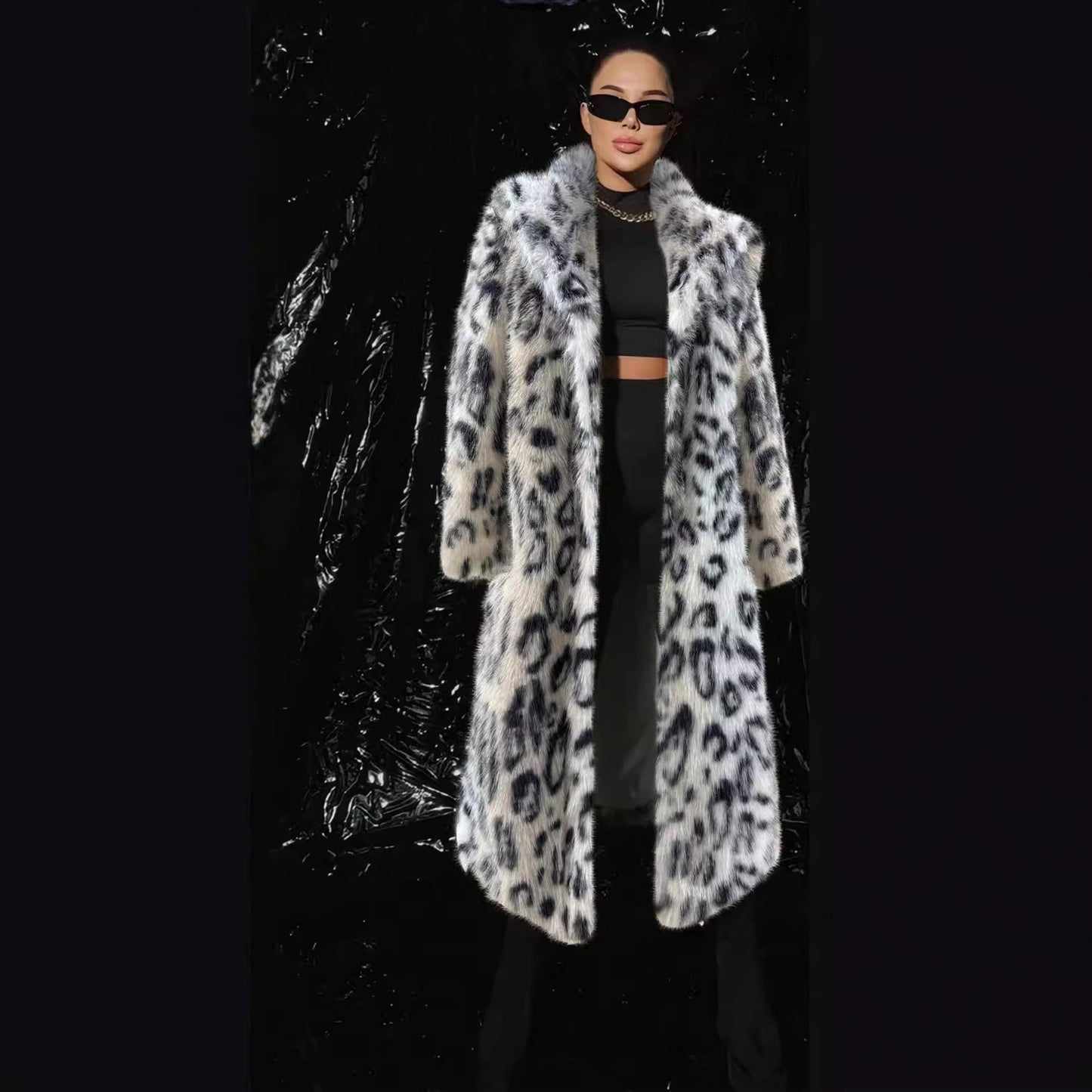 Designed Leopard Faux Fox Fur Overcoats for Women-Outerwear-A-S-Free Shipping Leatheretro