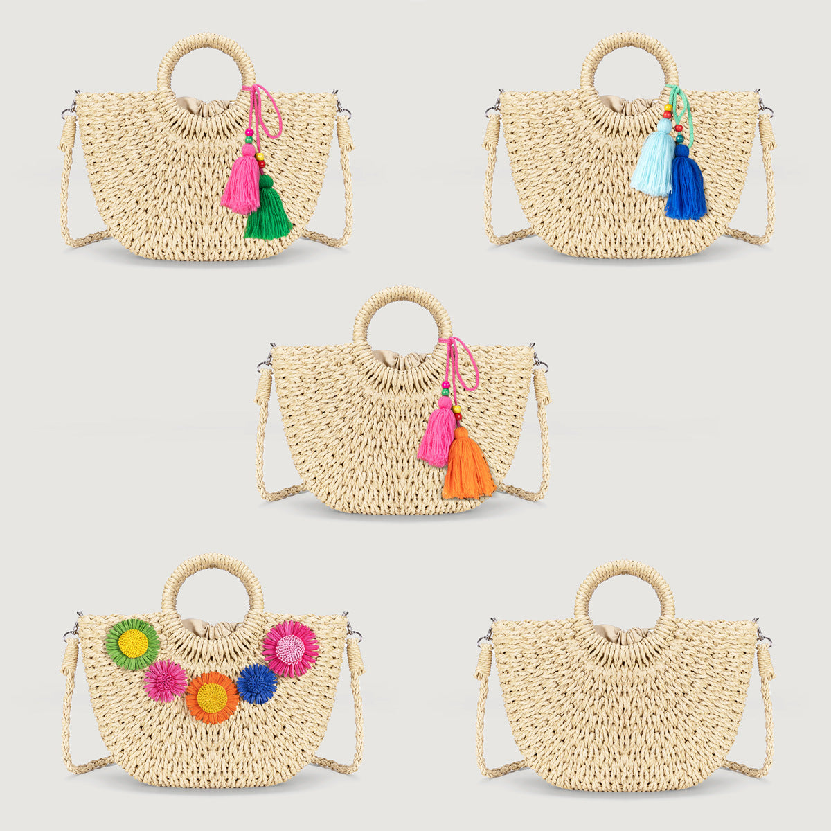 Boho Straw Woven Handbag – Women’s Natural Rattan Tote Bag-Apricot flowers-Free Shipping Leatheretro