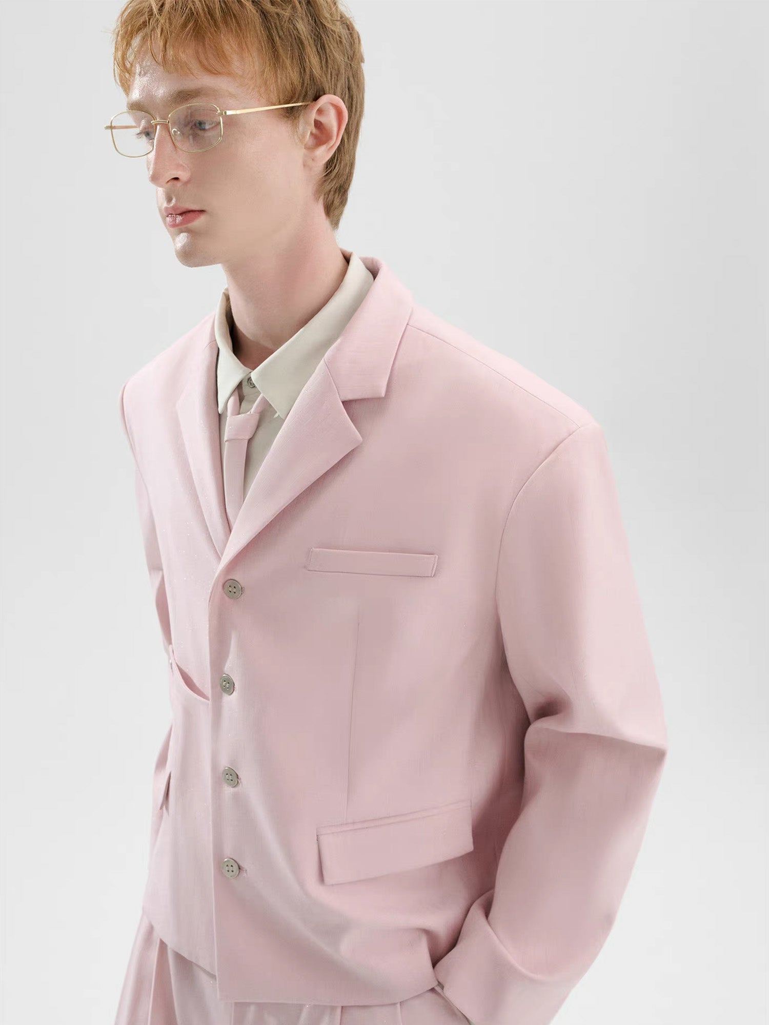 TIWILLTANG Cropped Pinstripe Strap Blazer White/Pink-Jacket-S-Pink-Free Shipping Leatheretro