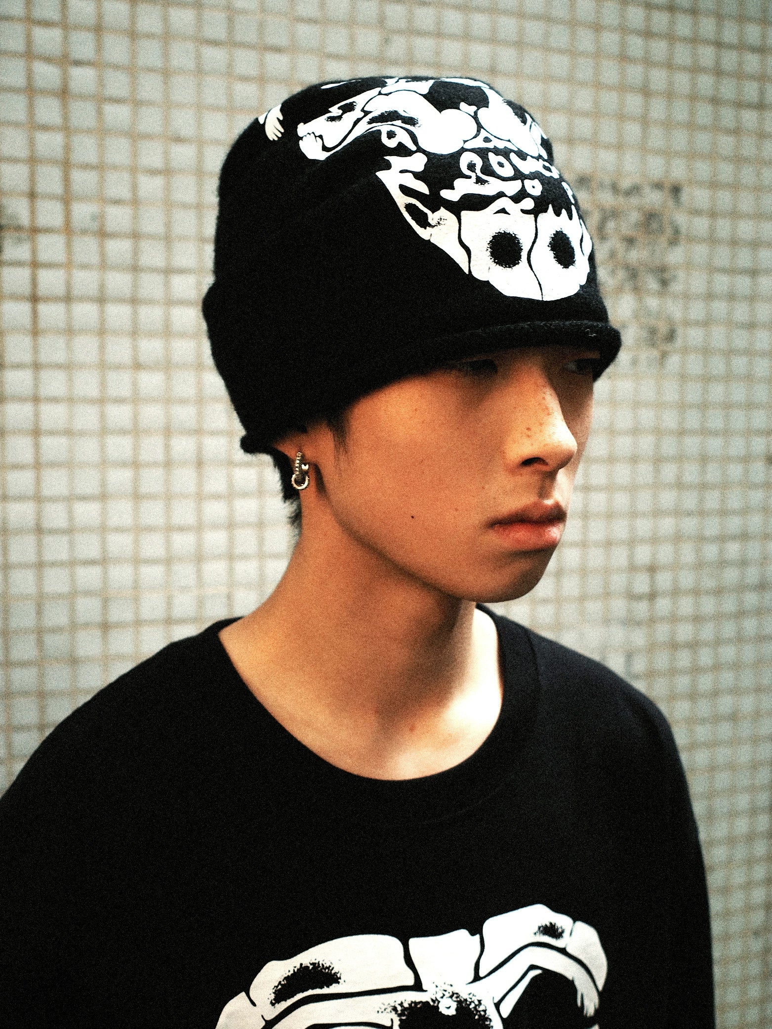 WCC Skull Prankster Print Knitted Slouchy Beanie-Black-Free Shipping Leatheretro