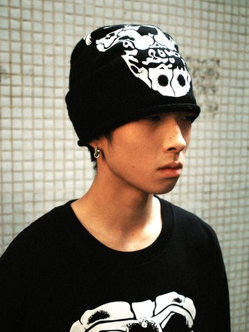 WCC Skull Prankster Print Knitted Slouchy Beanie-Black-Free Shipping Leatheretro
