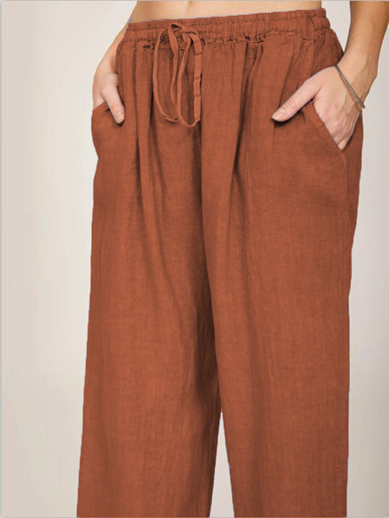 Casual Cotton Linen Plus Sizes Wide Legs Pants-Pants-Orange-S-Free Shipping Leatheretro