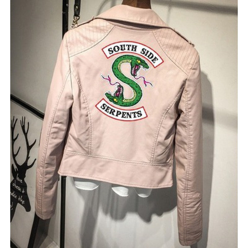 Riverdale Serpents Faux Leather Jacket-Two-headed snake pink.-S-Free Shipping Leatheretro