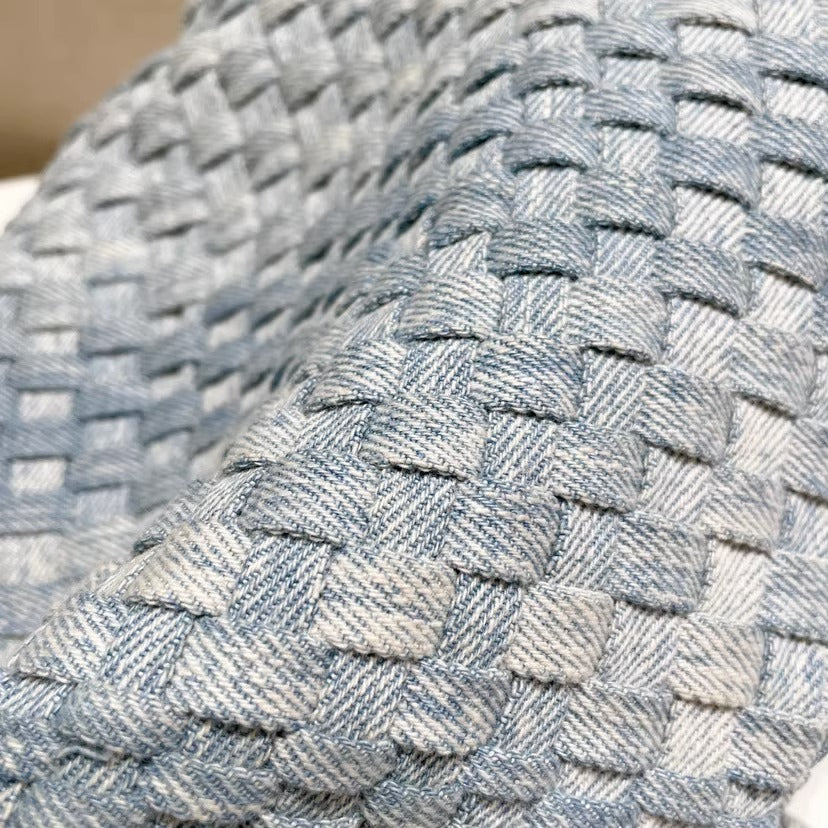 Stylish Canvas & Denim Woven Bucket Bag for Women-Light Blue 23cm-Free Shipping Leatheretro