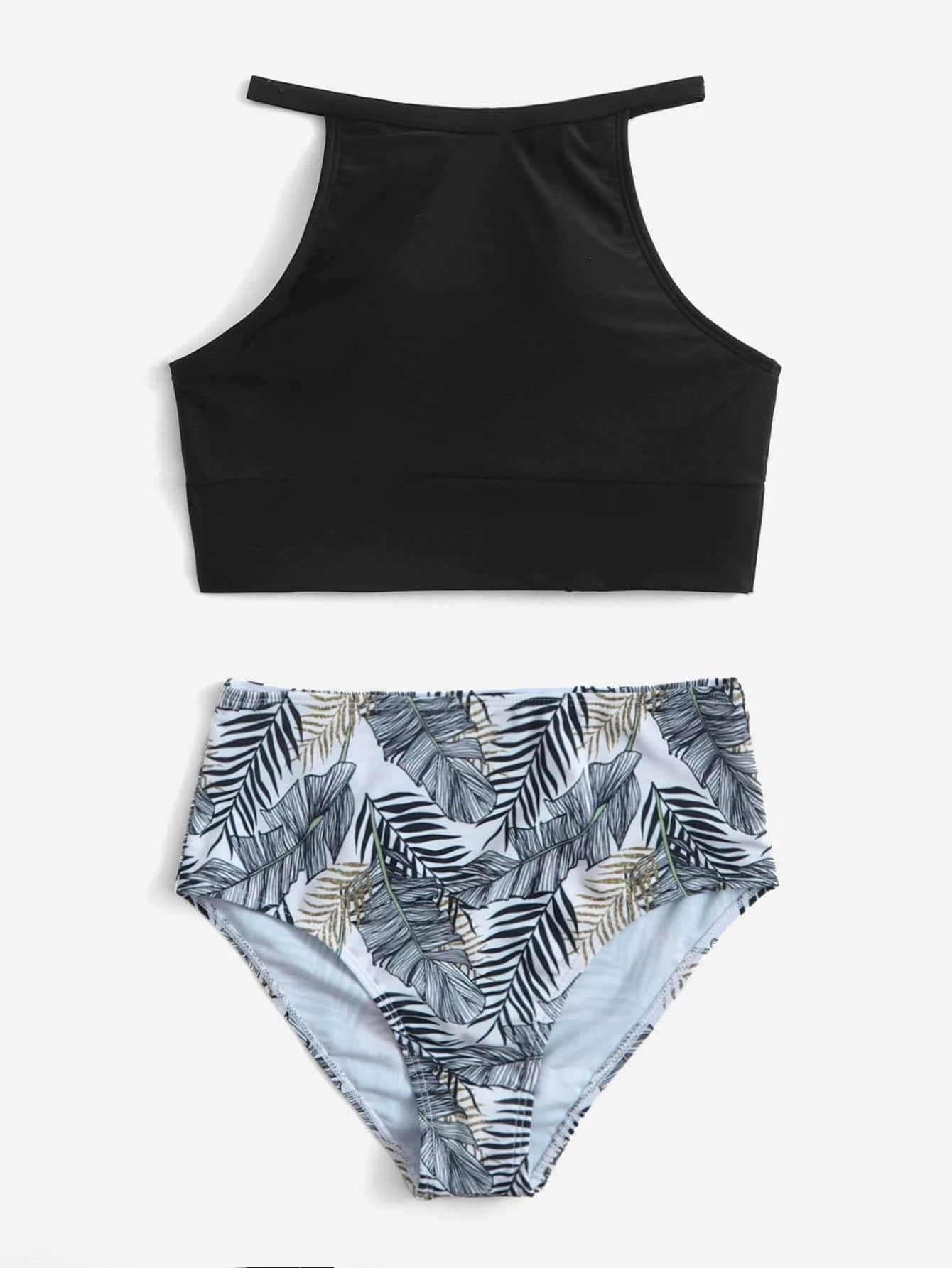 Sexy High Waist Two Pieces Summer Bikini Swimsuits-Swimwear-Black-S-Free Shipping Leatheretro