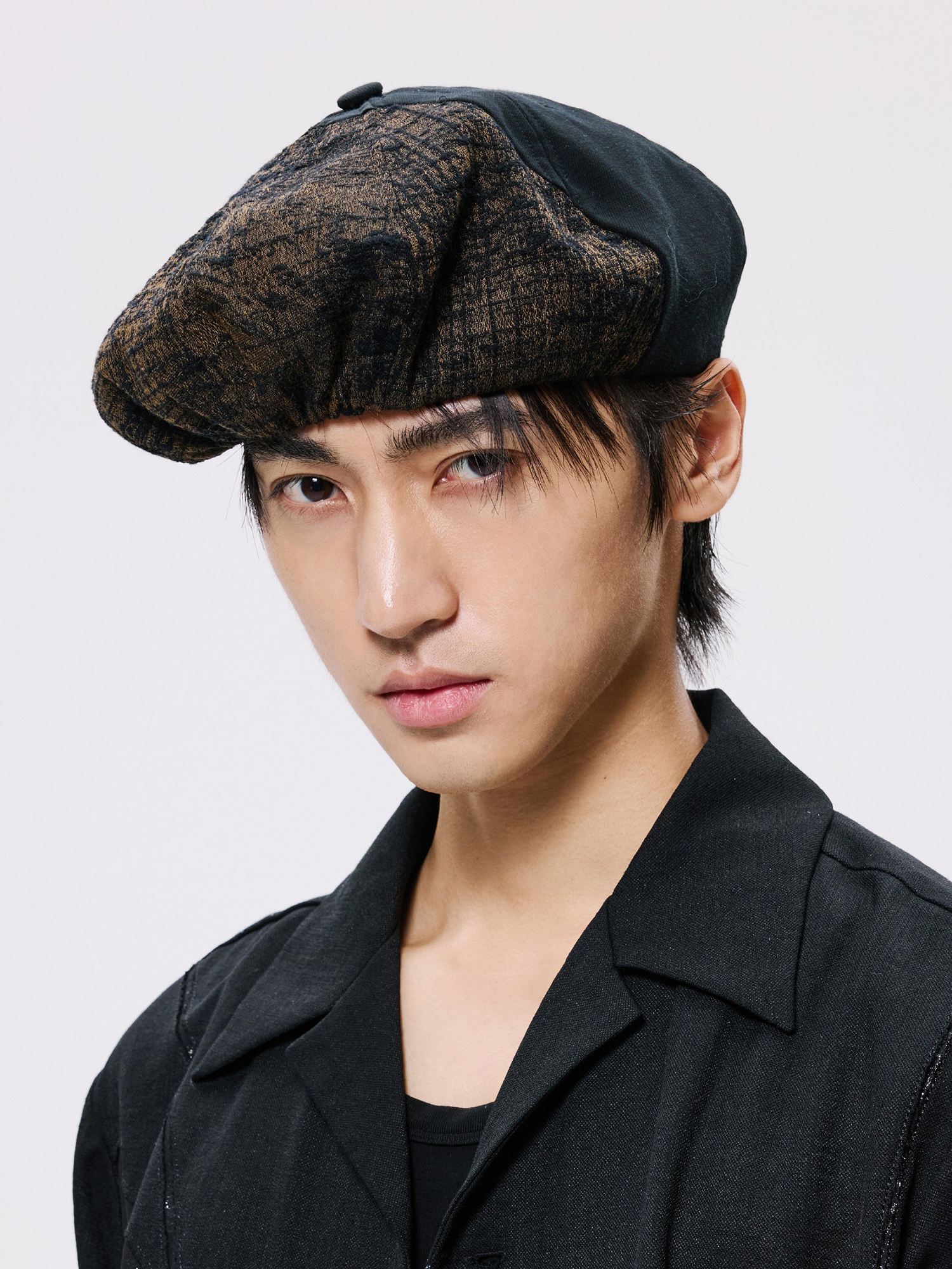 ALVNG AR ANTS Burnout Jacquard Paneled Acetate Beret-Hat, Cap, Beanie-Brown-Free Shipping Leatheretro