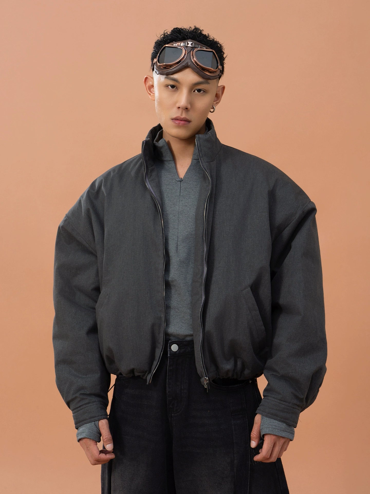 CLP Gray Oversized Sherpa-Lined Jacket for Men-Gray-M-Free Shipping Leatheretro