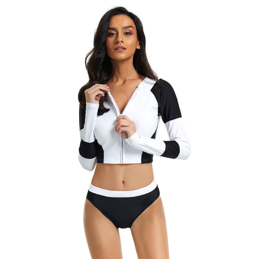 Black and Wihte Long Sleeves Surfing Wetsuits for Women-Swimwear-White-S-Free Shipping Leatheretro