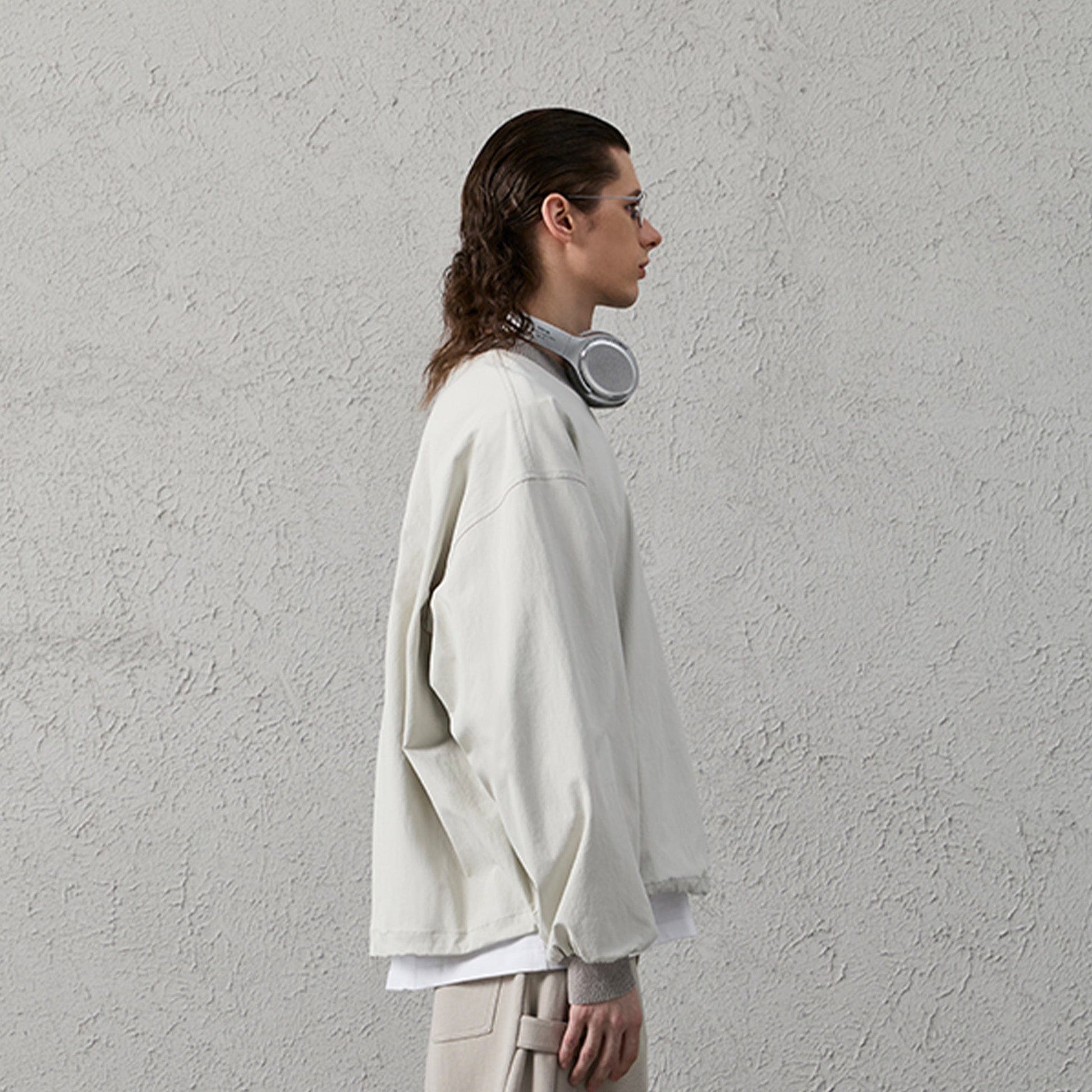ORGANIC EMOTION Water-Repellent LOGO Embroidered Drawstring Sweatshirt-Sweatshirt-White-S-Free Shipping Leatheretro