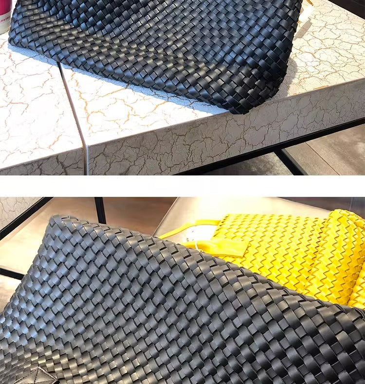 Handwoven Faux Leather Large Tote Bag for Women-White-Free Shipping Leatheretro